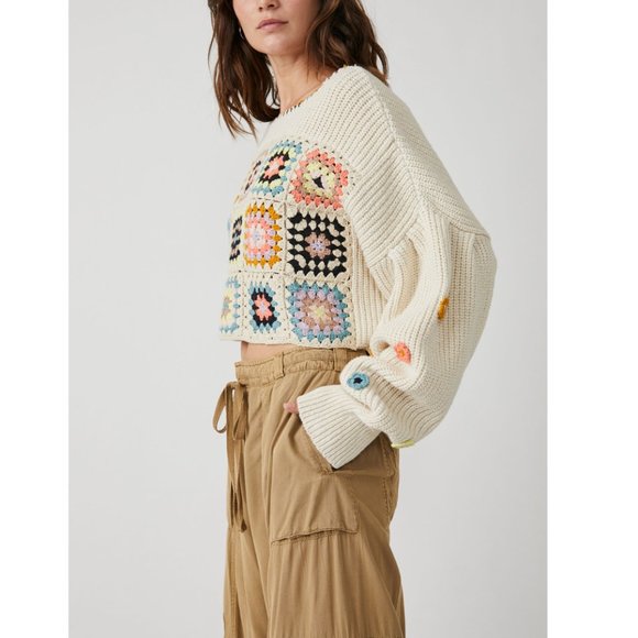 NWT Free People Dahlia Crochet Pullover / Antique Pearl Combo - Picture 5 of 7